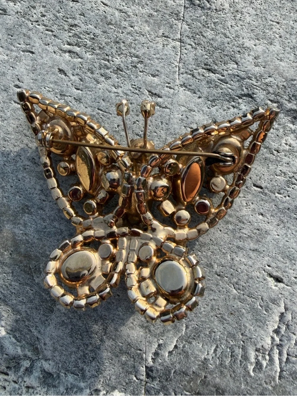 Vintage Blue Frosted Unique Crystal Butterfly Statement Brooch
